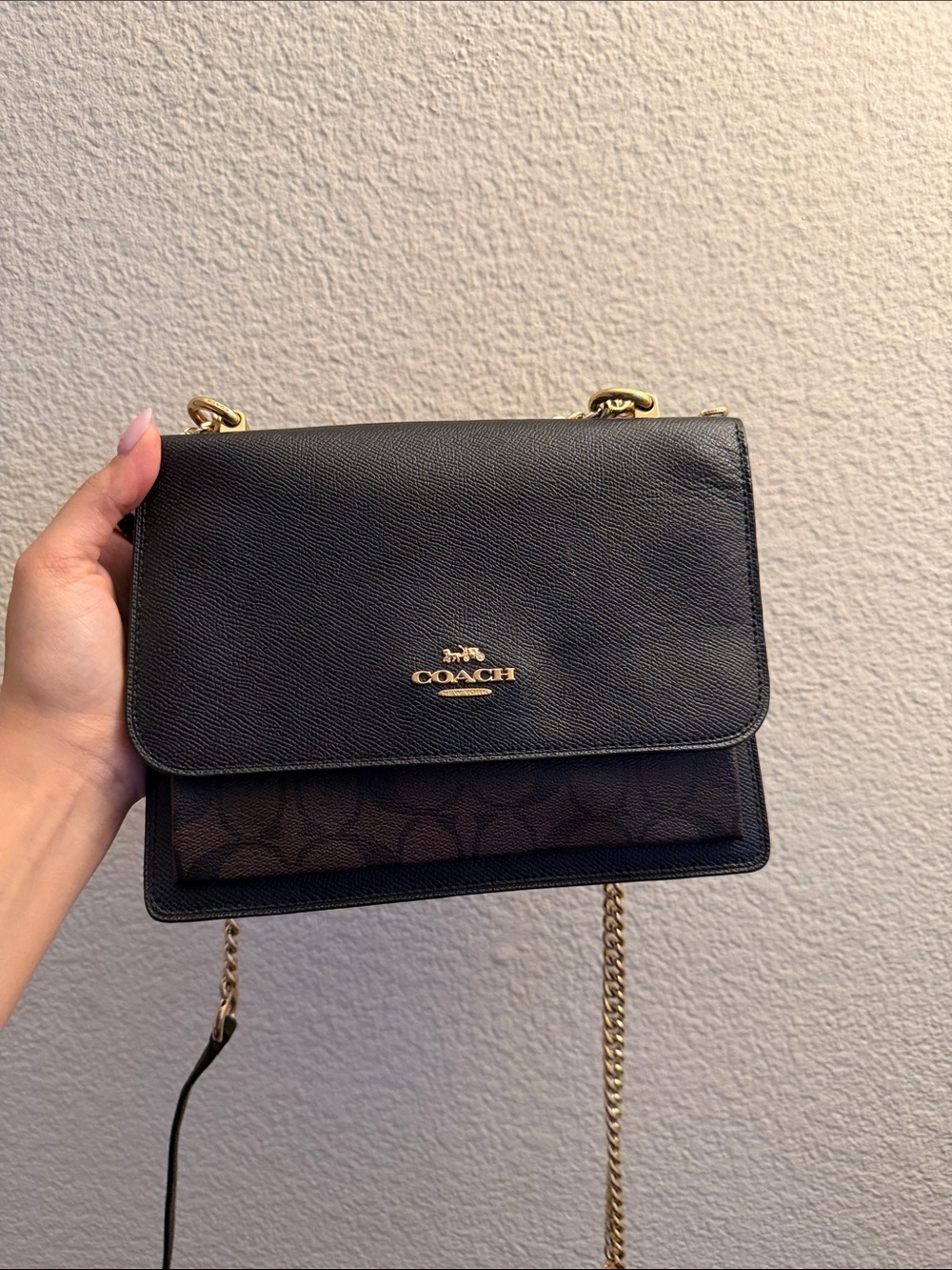 Coach Black Crossbody with Signature Canvas Panel and Gold Hardware